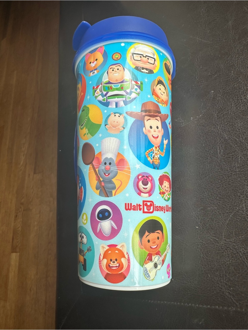 Disney Blue Pixar Character Travel Cup with Colorful Icon Circles